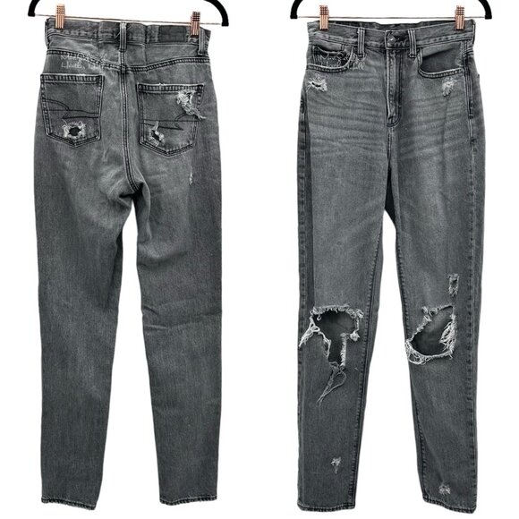American Eagle Gray Ripped Distressed Skinny Straight Jeans Size 2 - Picture 1 of 7